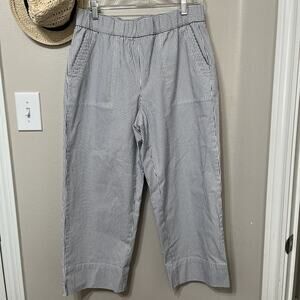 Talbots Blue White Striped Wide Leg Pants Womens Sz M Pull On Beachy Nautical